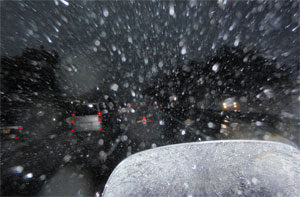 ５０ｋｍ／ｈ規制中の大雨の中を走る